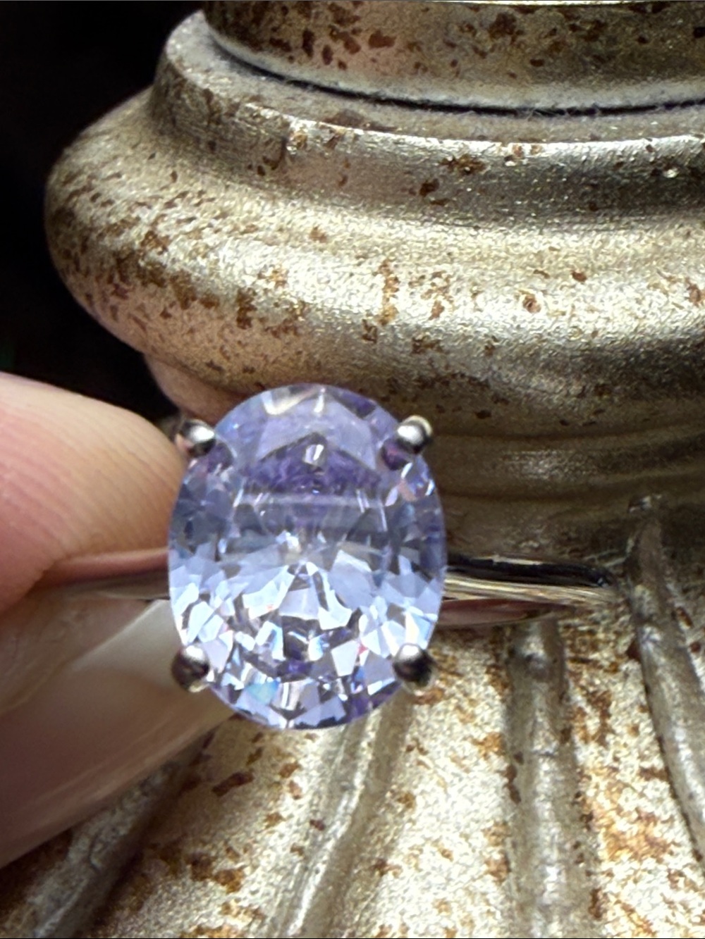 3CT purple AMETHYST 925 SS RING moissanite diamonds on both sides of setting NEW